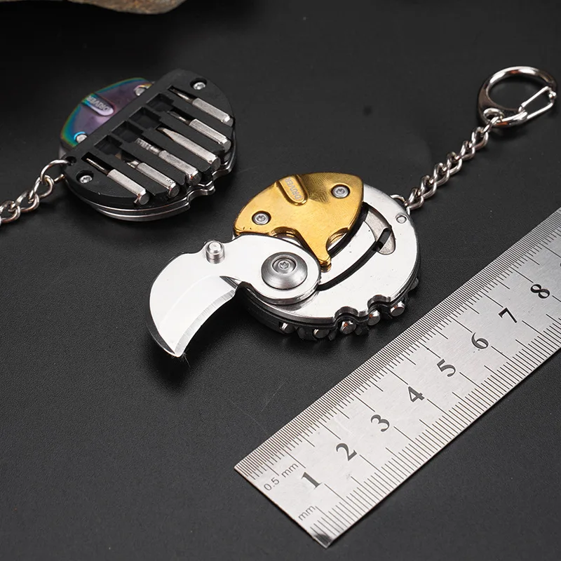 Multifunctional Screwdriver Coin Driver Black Mini Pocket Keychain Gadget Portable Tool Small Hand Knife with Bits for Travel