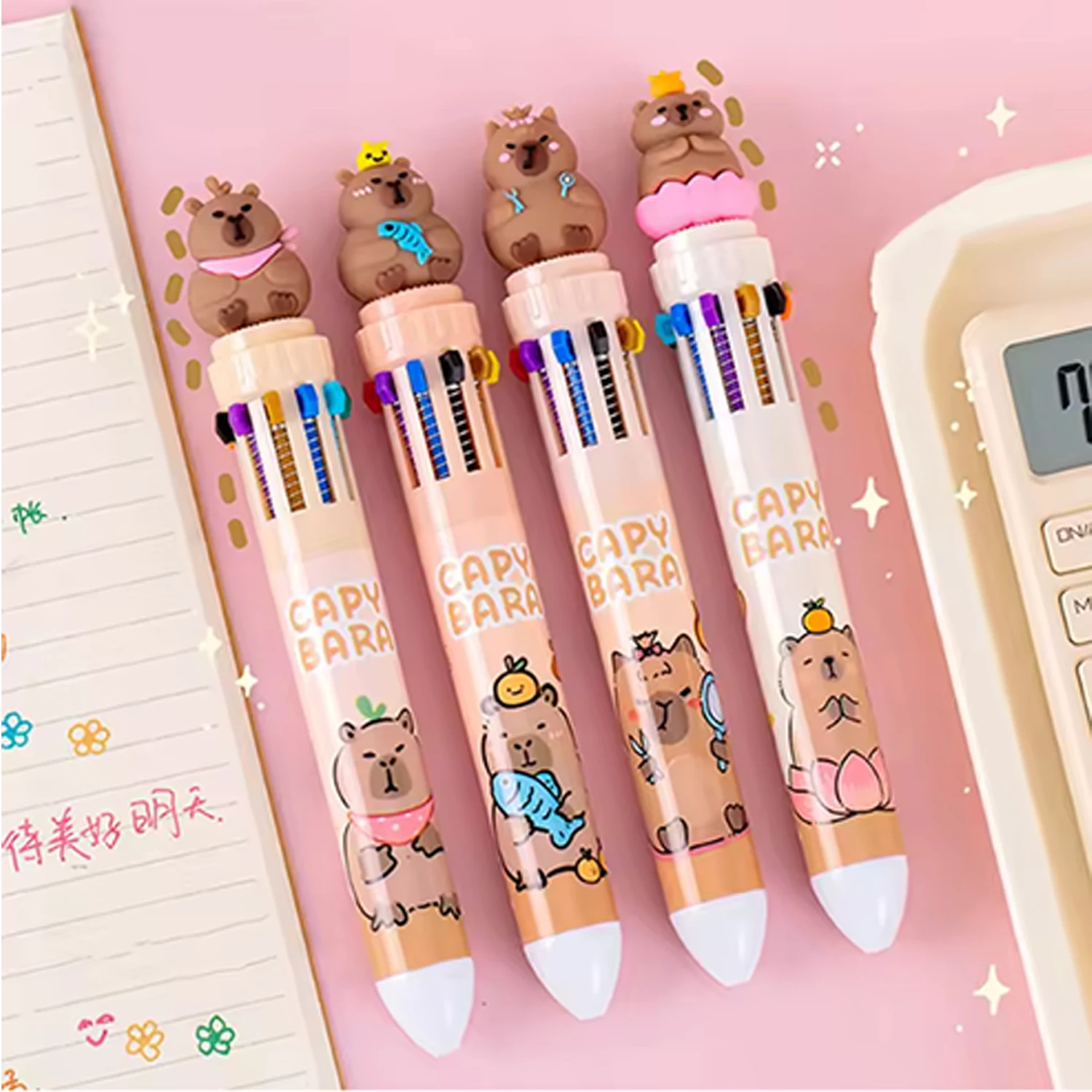 

Plastic Capybara Multicolor Pen Signature Pens Cartoon Creative Capybara Pen Ten-Color Brown Colorful Ten-Color Pen School