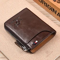 Kangaroo Credit Card Holder Case RFID Blocking Vintage Business Anti-Theft Clutch Short  Men's Leather Wallet Large Capacity