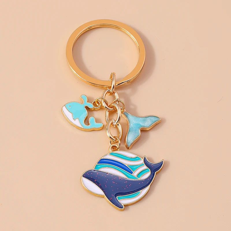Cute Enamel Whale Keychain Marine Life Key Ring Pendants for Key Holder Women Girls Handbag Decor DIY Jewelry Gifts