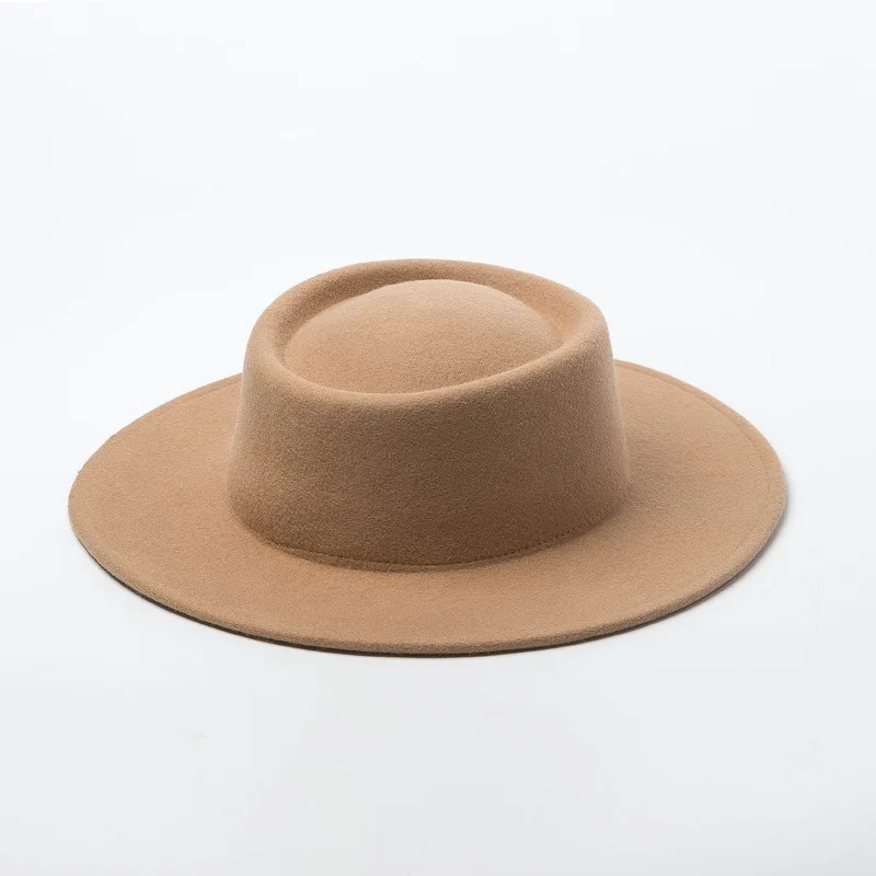 2023 Korean Style Autumn Winter New Fashion Simple Round Top Wool Felt Hat Women's Concave Shape Travel Felt Hat