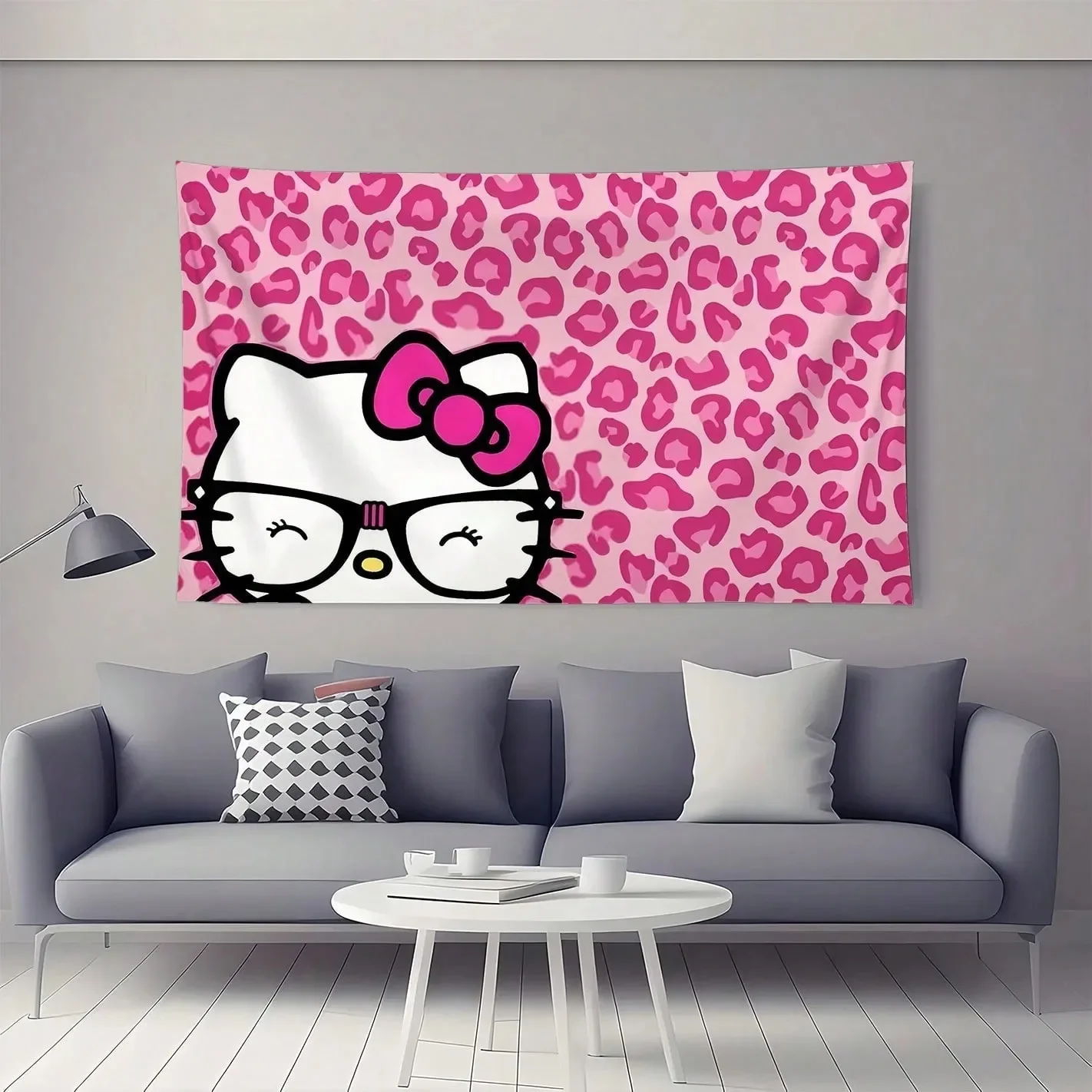 Sanrio Hello Kitty Pink Kawaii bedruckter Wandteppich, moderne Wandkunst, Wohnzimmer, Schlafzimmer, Dekoration, Geschenk für Kitty-Fans