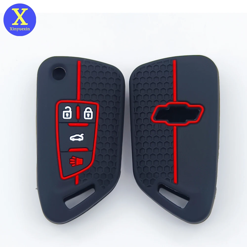 

Xinyuexin Silicone Car Key Case Cover for Chevrolet Chevy Camaro Cruze Impala Equinox Modified Flip Key Shell 4 Button 2 Pcs/lot