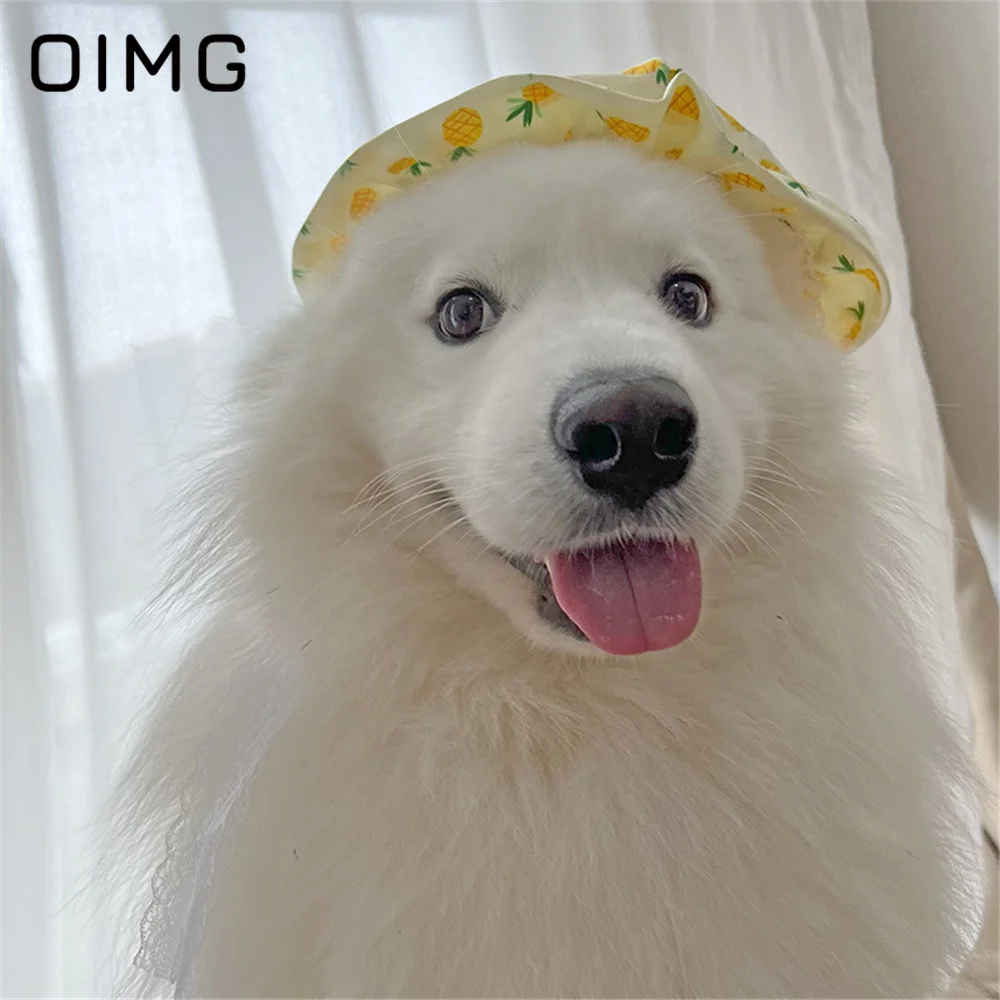 OIMG Pineapple Print Big Dog Dress Spring Autumn Thin Medium Large Dogs Clothing Samoyed Border Collie Labrador Hat Skirt Set