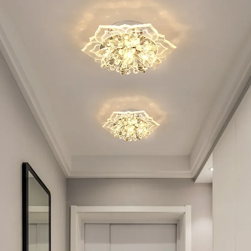 RGB ceiling Lamps Colorful Led Lotus Crystal Spot Light for Corridors Balconies Hallways Creative Plafonnier Luminaire