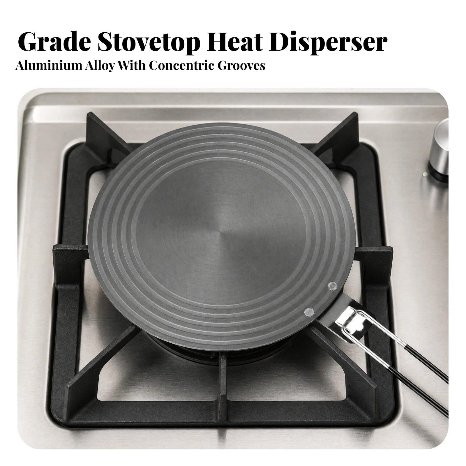 Round Aluminum-Alloy Heat Spreader Plate Compact Heat Spreader with Folding Handle Long-Lasting Easy to Clean for Simmering