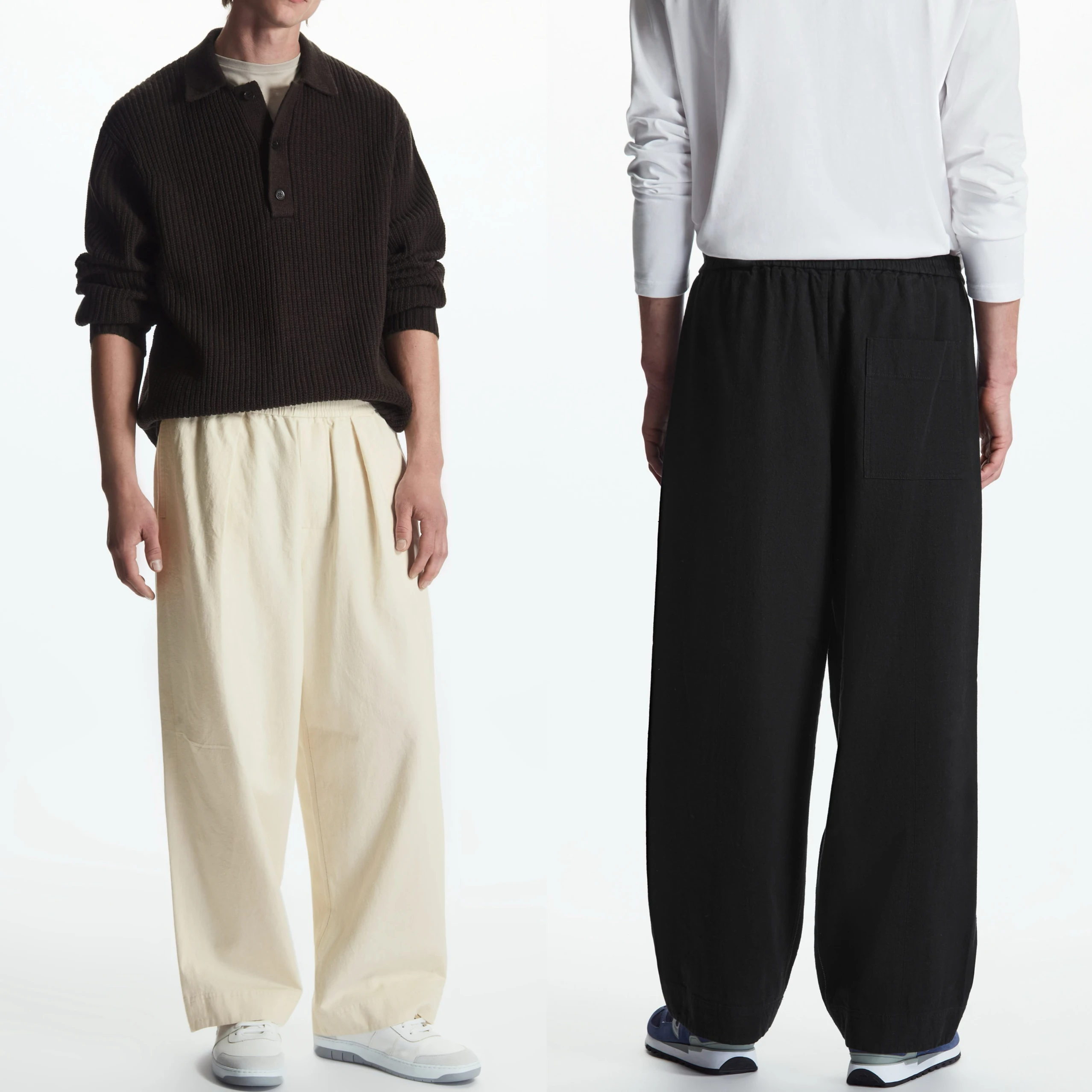 

CS790 Distred Cotton-linen Blend Men's Denim Jeans Streetwear Wide-leg Pants for Couples High Waist No Stretch