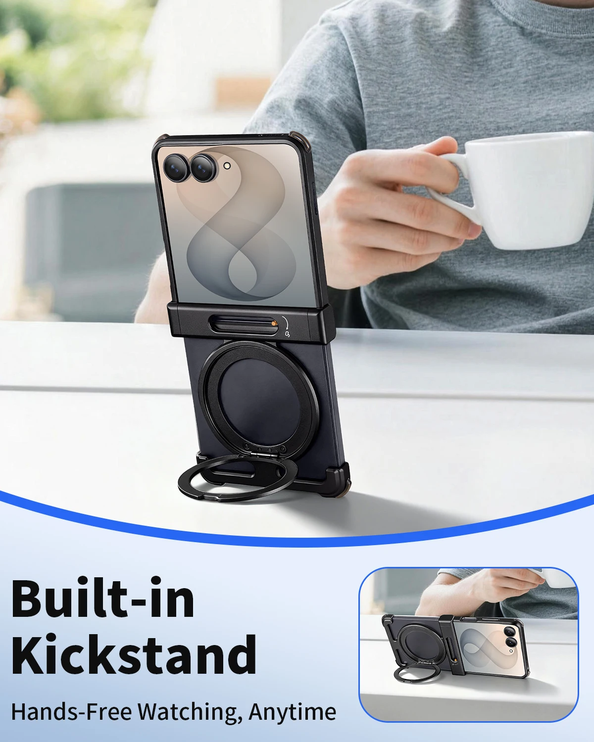 Eary Metal Case for Samsung Galaxy Z Flip 8 with Stand 360°Rotating Magnetic Stand Ultra-Thin Bumper Drop Protector Phone Cover
