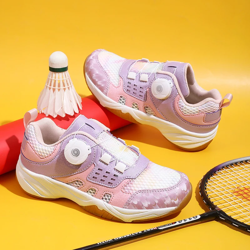 

High Quality Pink Tennis Shoes For Girls Professional Badminton Shoes Kids Trainers Knob Breathable Mesh Children's Sports Shoes