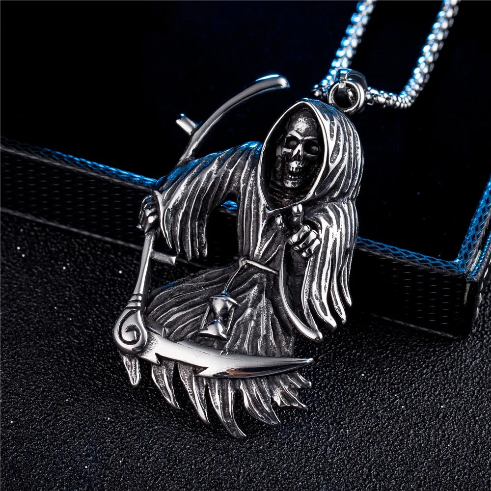 Retro Gothic Hell Death Scythe Demon Necklace Men's Punk Trend Halloween Party Jewelry