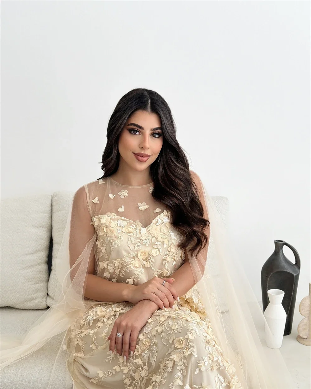 Vestido formal personalizado da arábia saudita, vestido de noite com alças transparentes, linha a, comprimento do tornozelo, saias de tule sob medida, vestidos de baile