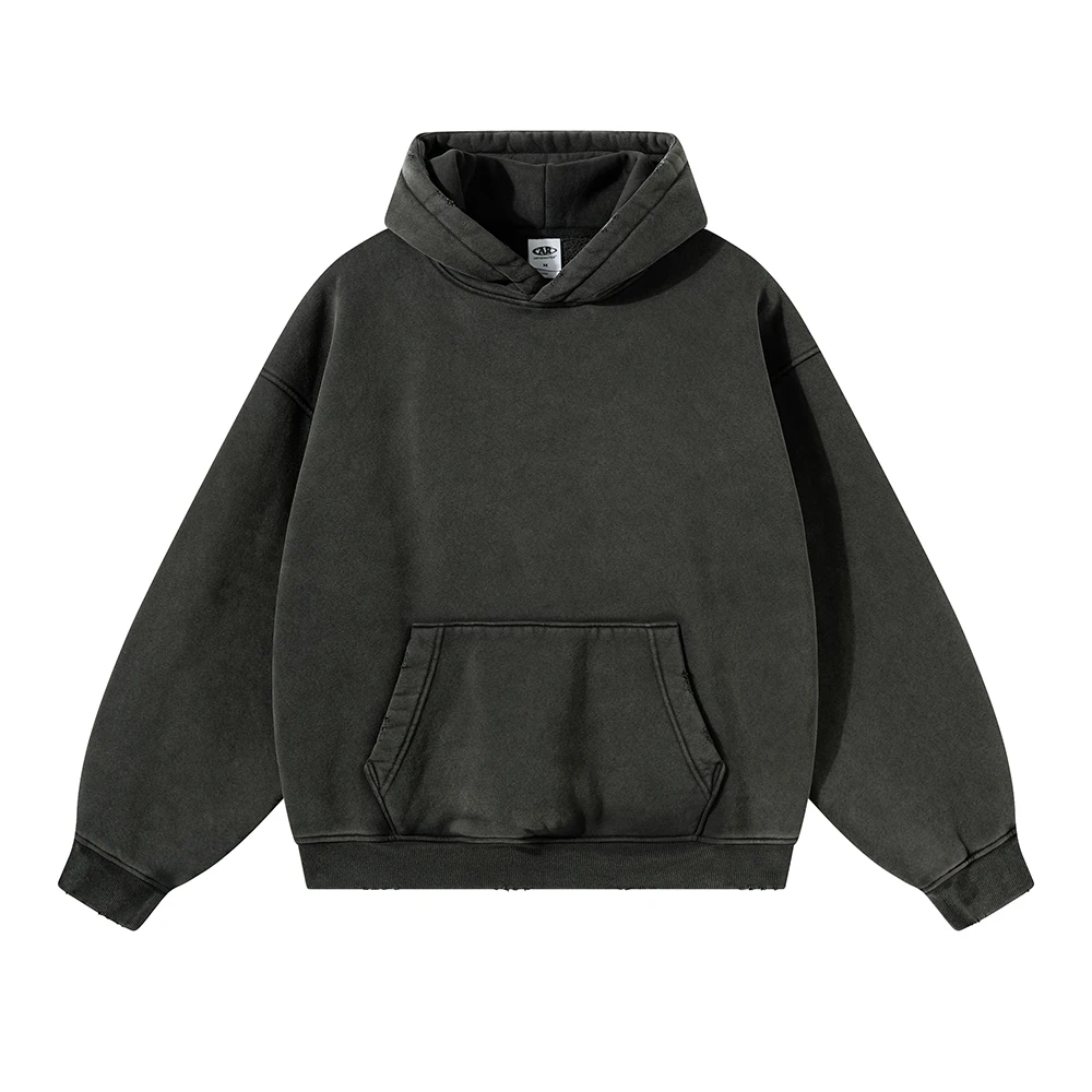 Hoodies Men Winter Fleece Distressed Washed Hoodie Ripped Sweatshirt Hooded Vintage Women Y2k Clothes Oversized Streetwear Tops