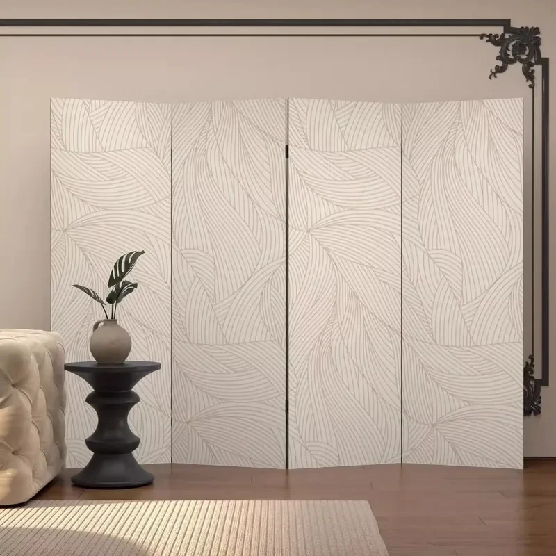 Cream Double Sided Foldable Room Divider Screen Modern Simple Mobile Partition for Living Room Hotel Bedroom Space Separator
