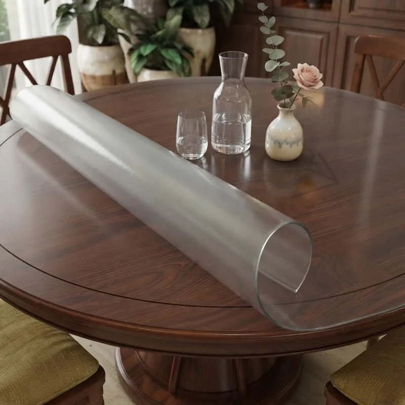 1pc Clear Frosted Round Table Protector 120cm 0.7mm Waterproof PVC Desk Mat Anti-slip Soft Glass Table Cover Pad Furniture Top