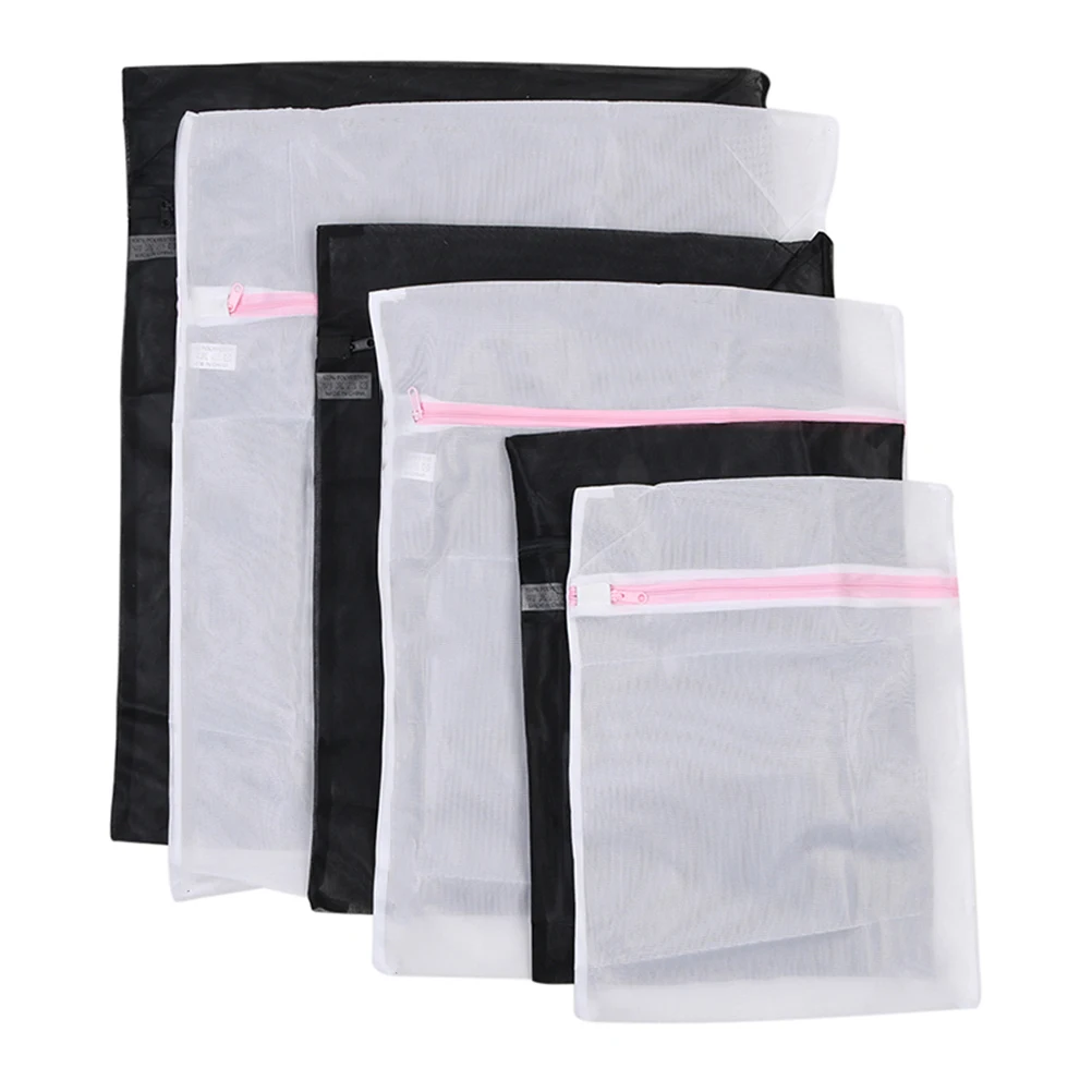 

6pcs Mesh Laundry Bags With Zipper For Blouse Jeans Shirts Pants Foldable Lightweight Storage Washing Net Size White