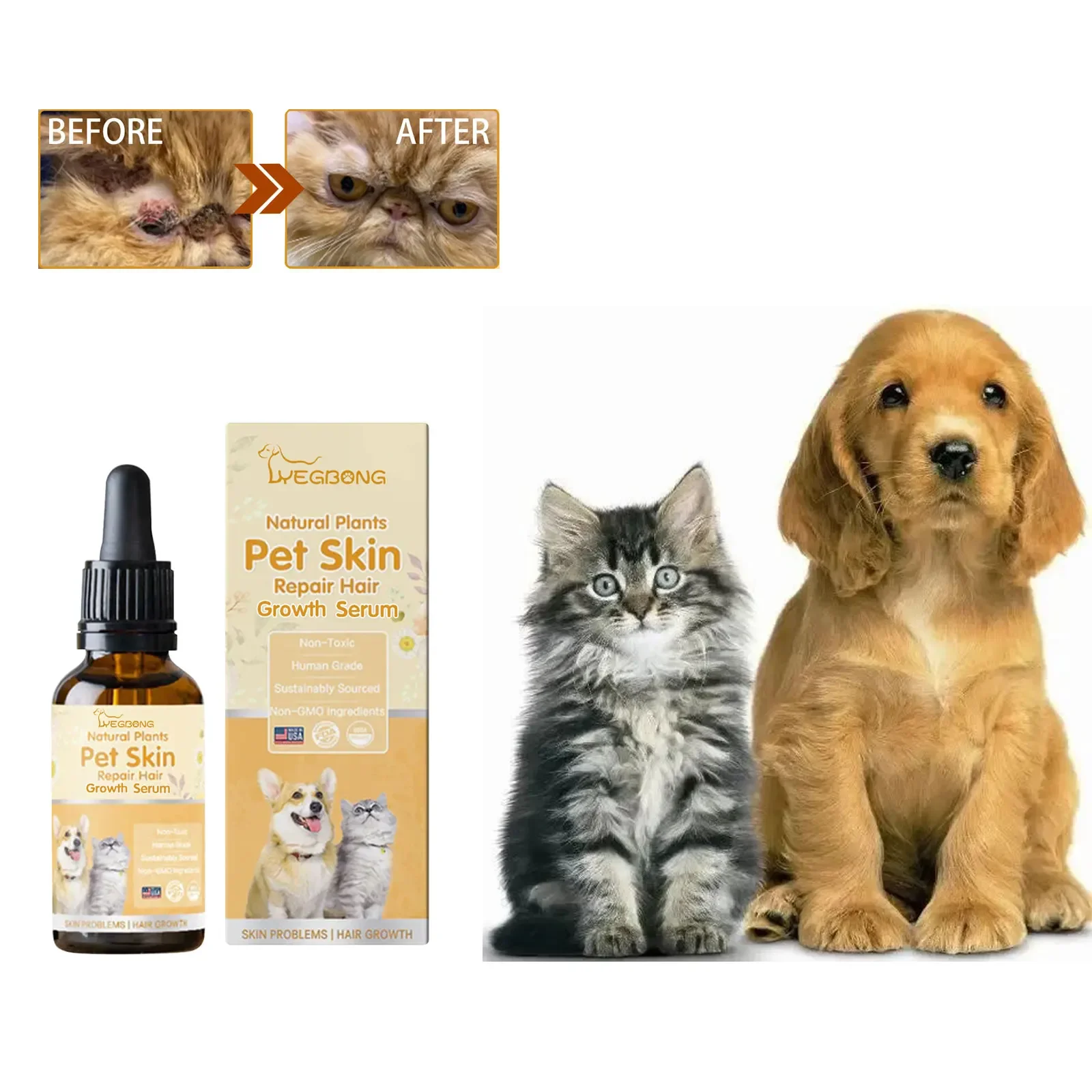 Cat Skin Care Spray Pet Flea Mite Eliminator Dog Itchy Skin Treatment Pet Wound Repair Cat Hair Regrowth Dog Hair Repair Serum