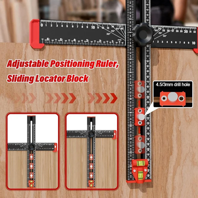 Woodworking 2 In 1 Drilling Positioning Ruler Combination Angle Ruler T-Shaped Ruler Cabinet Hardware Jig