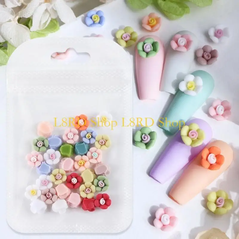 

L8RD 30 Pcs 3D Flower Nails Art Charms Resin Floral Charm for Acrylic Nails