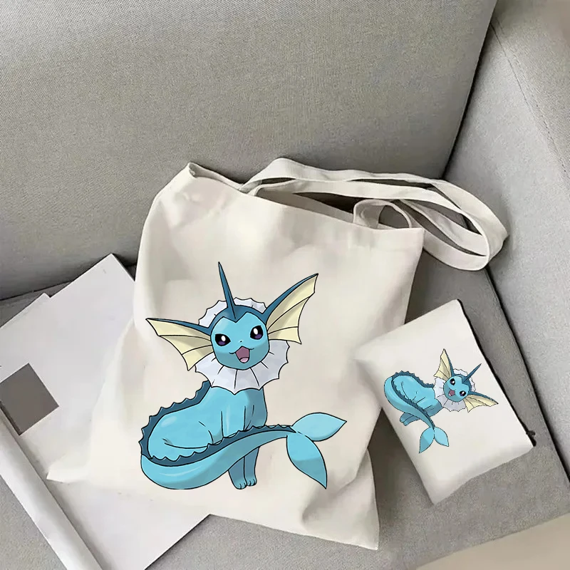 

Сумка большой вместимости серии Pokémon Eevee, повседневная сумка через плечо, женская минималистичная сумка для покупок, большая многоразовая холщовая сумка