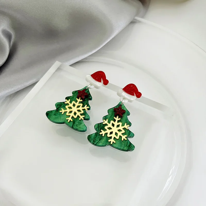 Christmas Theme Snowman Christmas Tree Earrings for Women White Copper Needle Anti-Allergy New Product Promotion