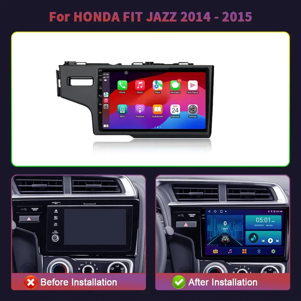 For HONDA FIT JAZZ 2014-2015 Navigation Wireless Carplay Stereo Car Radio Multimedia Android 14 Left Handle Drive Screen