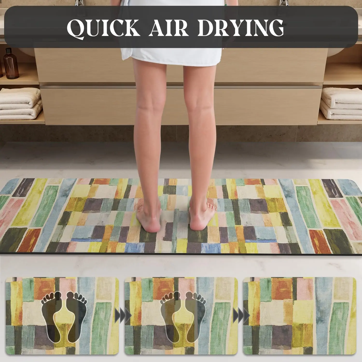 VIKAMA حمام حصيرة غير قابلة للانزلاق سجاد الحمام رقيقة تناسب تحت دو سريعة الجافة ماصة فو الجلد المدبوغ سطح رمادي الحمام الحصير #3