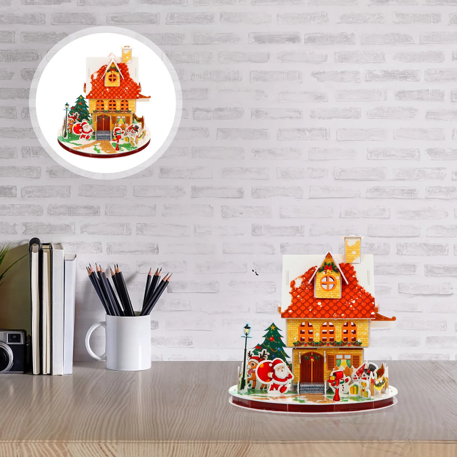

1Set 3D Christmas Cabin Puzzle Christmas Theme Educational Jigsaw for Children Parent Child Bonding Fun No Battery Xmas Jigsaw