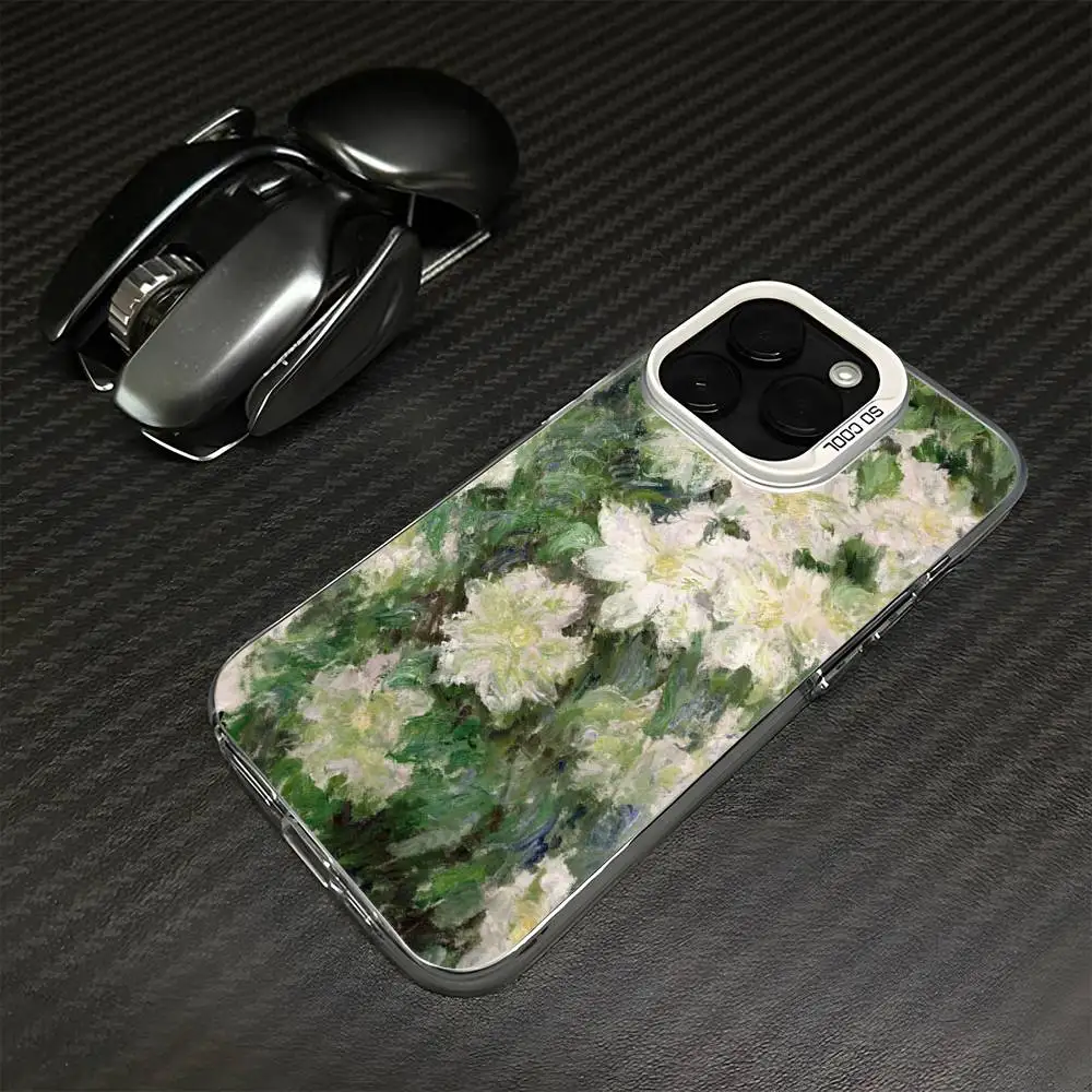C-Claude Monet Garden Verf Telefoonhoesje voor iPhone17,16,15,14,13,12,11 Plus, Pro Max Wit Matte Schokbestendige Cover