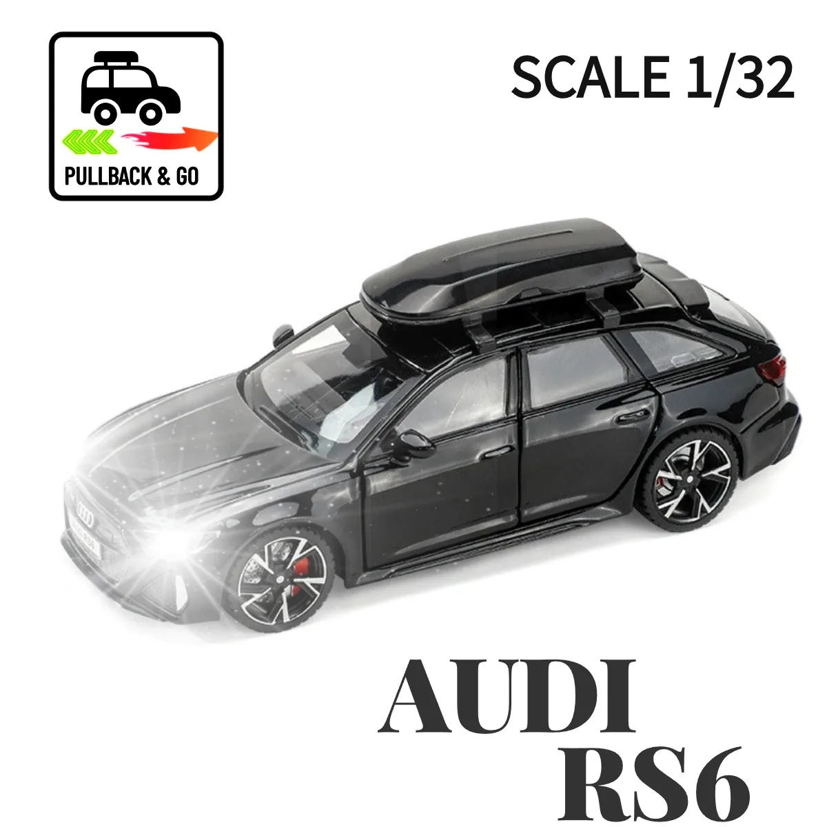 

1:32 Audi RS6 Pullback Car Toy with Lights Engine Sound, Metal Diecast Car Model Scale Replica Gift Kid Boy Toy