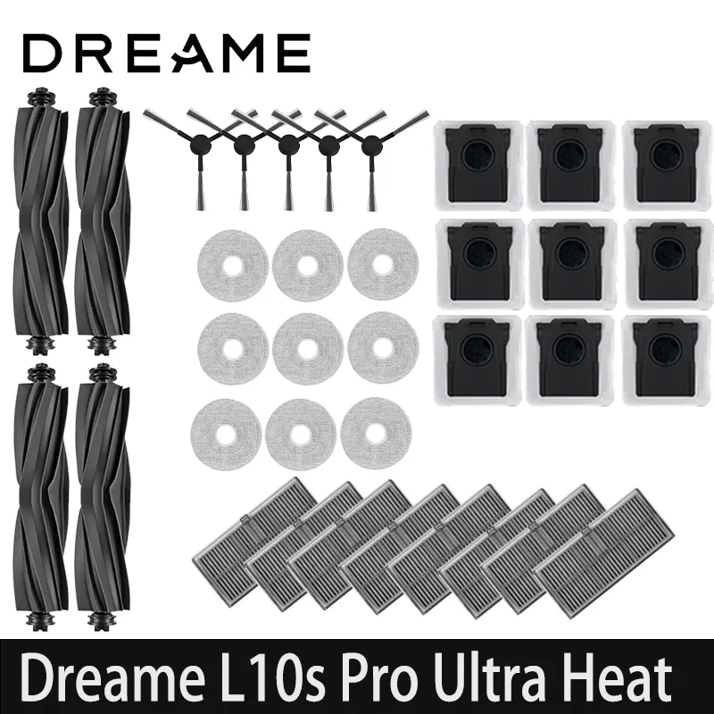 Accessoires pour aspirateur robot Dreame L10s Pro Ultra Heat / X30 Ultra : brosse principale, brosse latérale, filtre HEPA, sac à poussière, pièces détachées