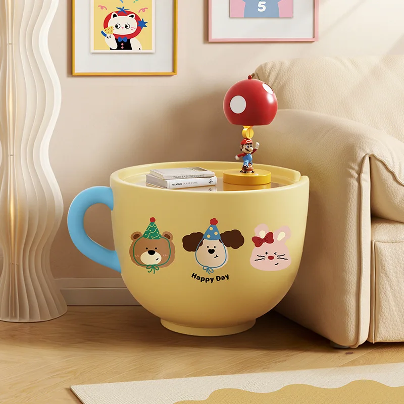 

Dopamine cute cartoon cup coffee table sofa side table large capacity storage dopamine multi-functional round storage table