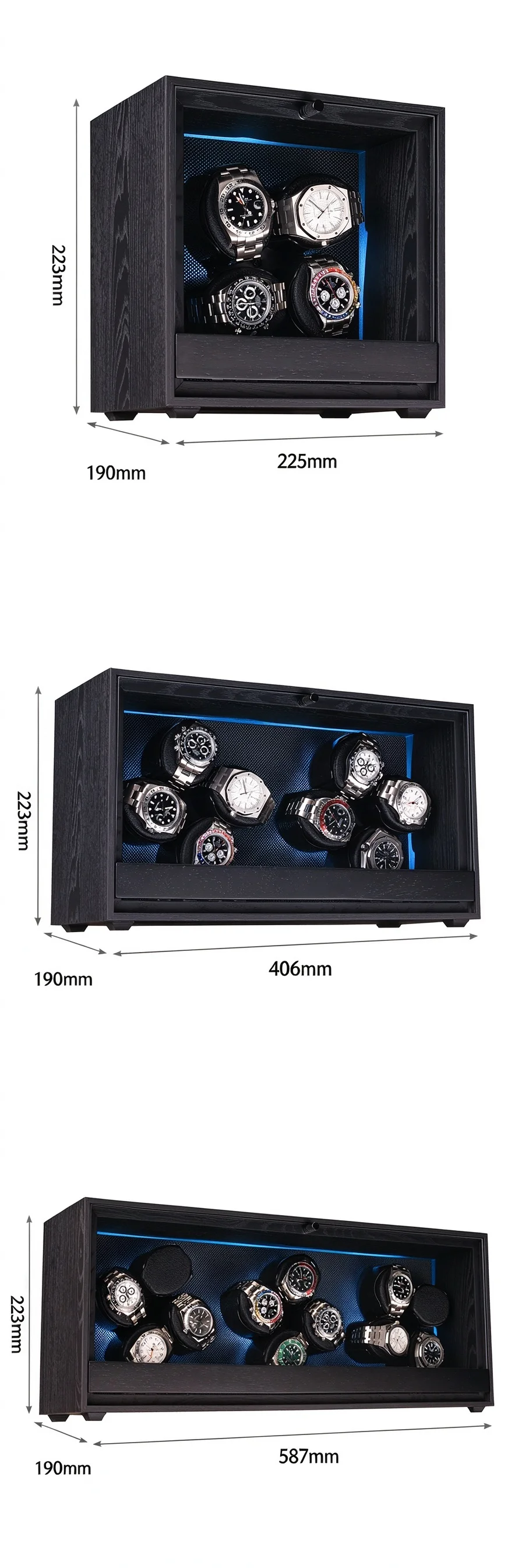 Embers Automatic Watch Winder 4/8/12 Slots Black Wood Grain Design with RGB Light for Rolex Patek Philippe Tissot - Watch Storag
