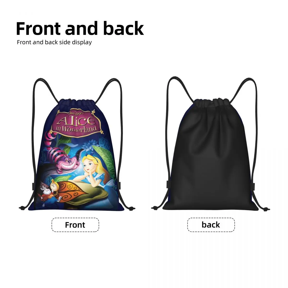 Custom Alice In Wonderland Drawstring Bag Men Women Lightweight Cheshire Cat Manga Sports Gym Storage Backpack