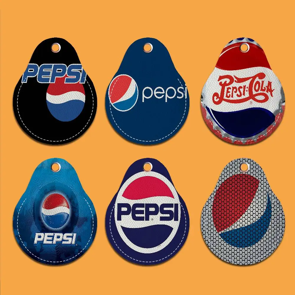

Soda Brand Art -Pepsis 1pcs Leather Card Holder With Key Ring Water Drop Shaped Key Case Keychain Doorlock Accessories