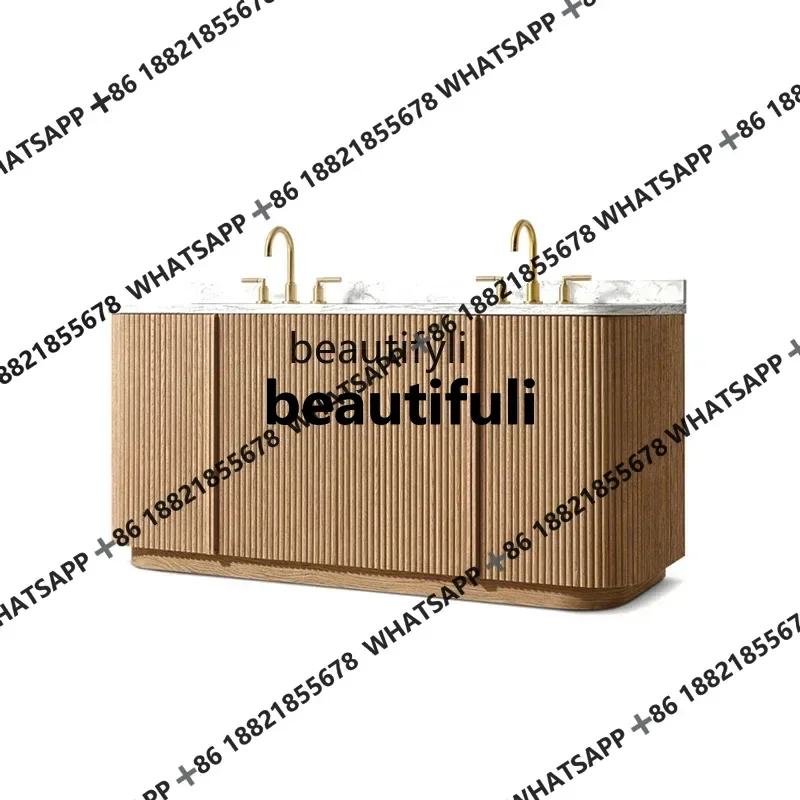x1Rounded corner bathroom cabinet Oak arc grille board bathroom double basin hand wash face cabinet floor cabinet