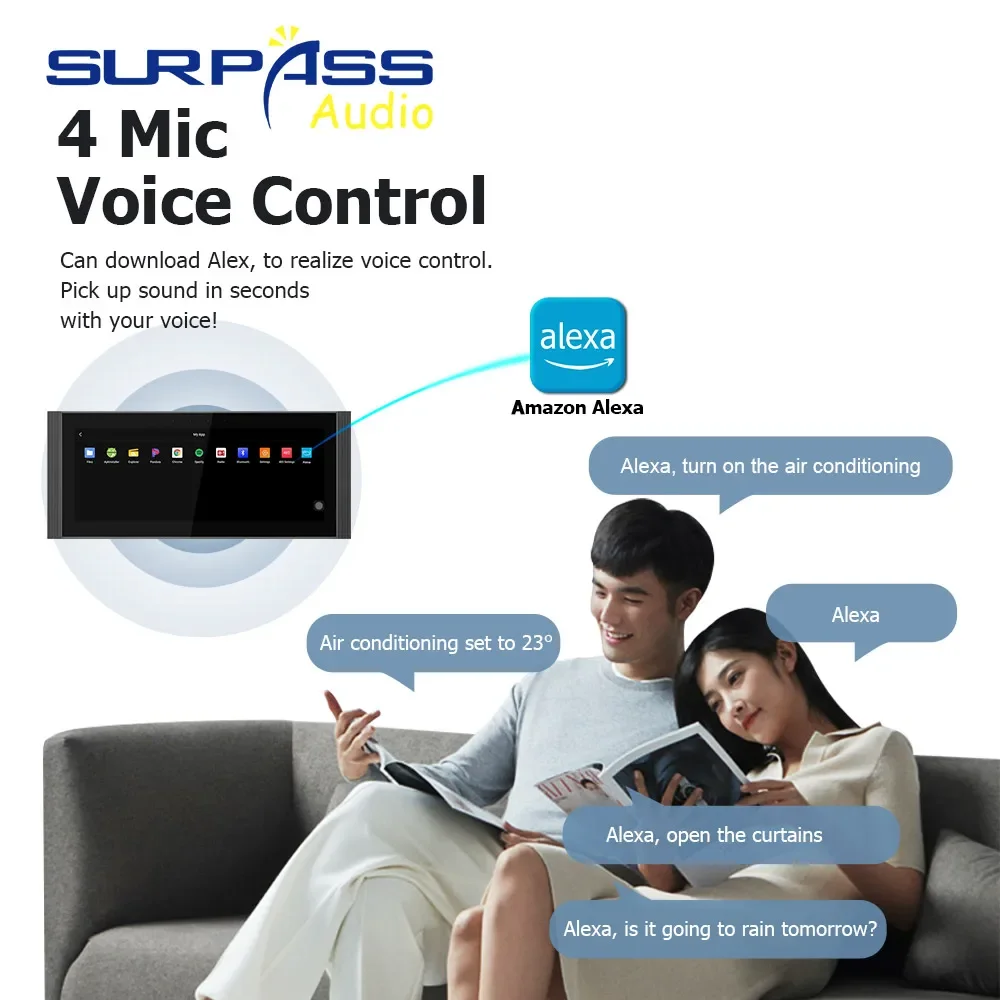 Inteligentny kino domowe Tuya Wifi Zigbee 12.3'' Ścienny wzmacniacz Android 11 Panel dotykowy z zestawem głośników Bluetooth do salonu