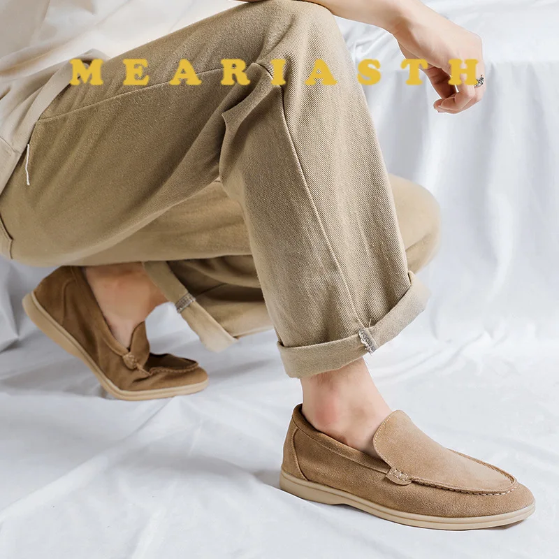 الرجال متجمد جلد الغزال الانزلاق على الفول أحذية خفيفة بدون كعب ربيع الخريف جديد شقة الانزلاق على المطاط أسفل غير جلدية حذاء كاجوال