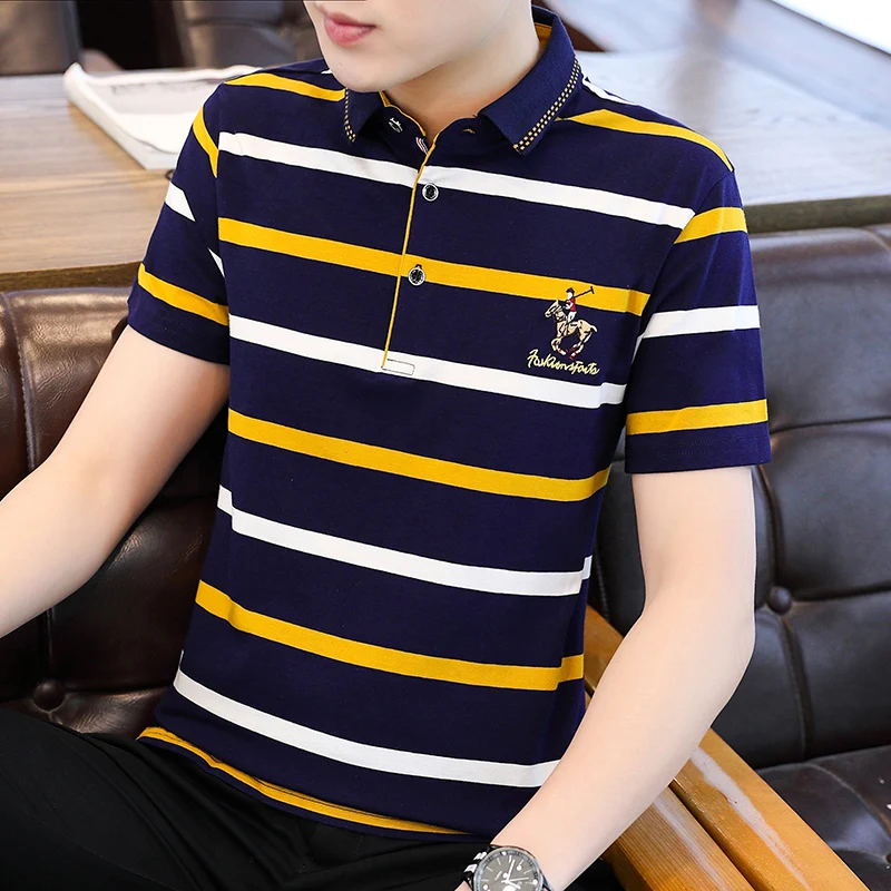 Men's Classic Striped Polo Shirt Cotton Short Sleeves 2022 Summer Lapel Fashion Slim T-Shirt Men's New Trend Trend