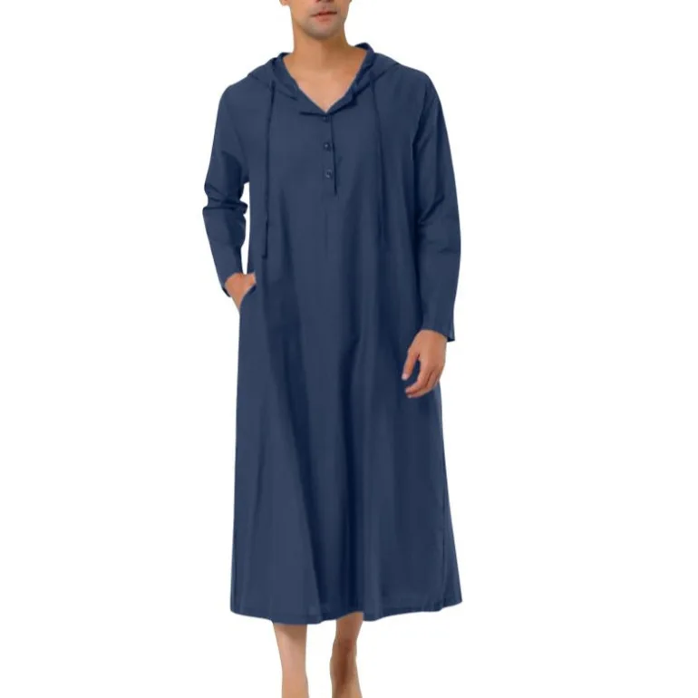2023 Men's Long Shirt Robe Simple Hat Cross-Border Style Summer New Ethnic Men's Clothing Non-Woven Fabric Other Materials