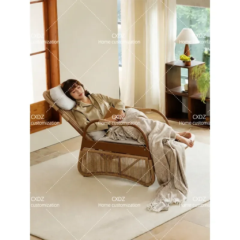 Outdoor Rattan Recliner Chair Waterproof Sun Protection Dual Purpose Sitting Sleeping Balcony Leisure Lazy Sofa for Lunch