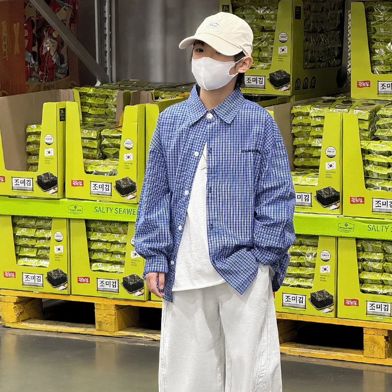 Baoduo children's clothing boys spring and autumn long-sleeved shirt 2025 new children's plaid shirt trend
