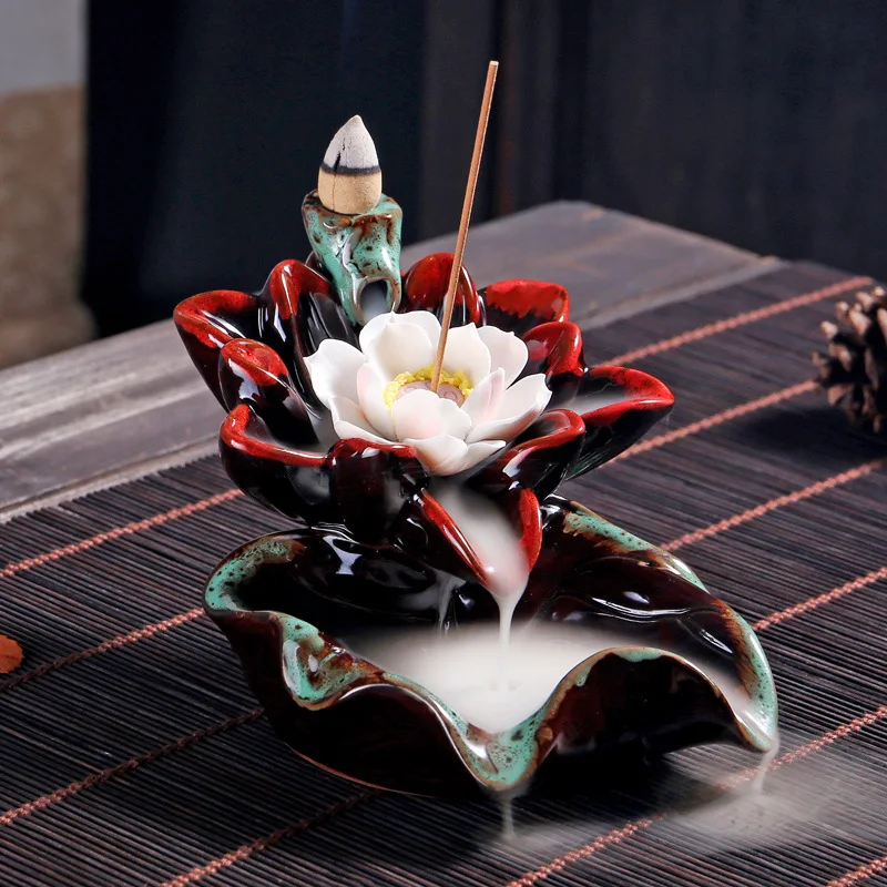 

Floral Backflow Incense Burner Ceramic Incense Holder Waterfall Burner Aromatherapy Zen Home Decor Incense Stick Cones