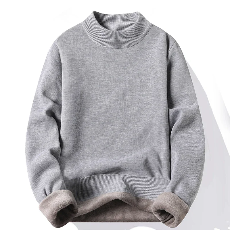Mens Winter Thick Plush Lamb Fleece Lined Crew Neck Solid Sweatshirts Long Sleeve Four Way Stretch Thermal Tops For Daily Outfit