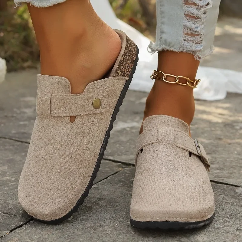 Women's Slippers Closed Toe Round Toe Suede Clogs Sandals Autumn New 2024 Retro Solid Color Flat Bottom Women's Slingback Shoes