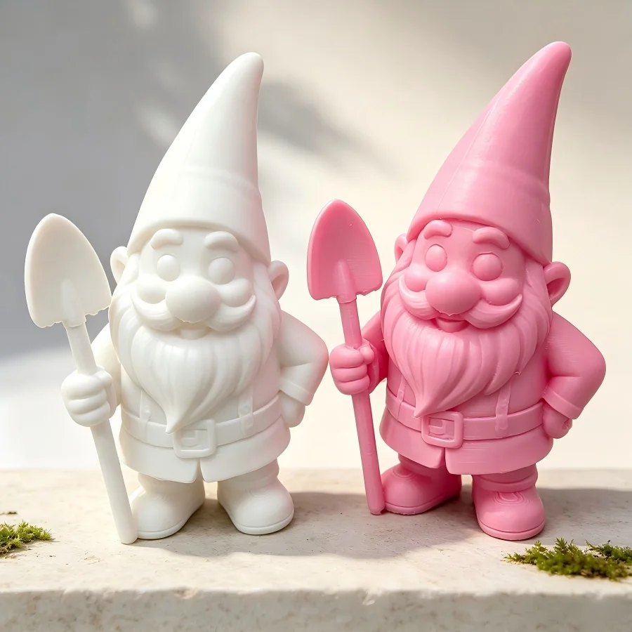 Christmas Spirit Statues Holding Shovels, Garden and Farm Laborer Decorations in Pink and White, Rural Farmer Statues