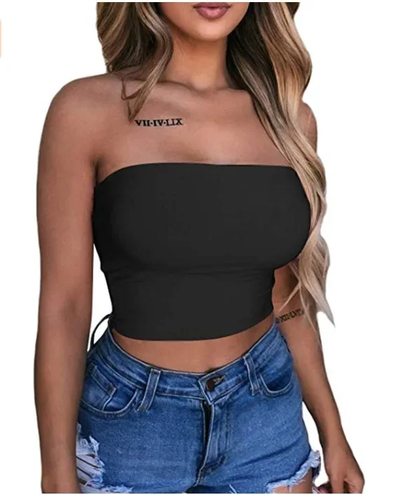 Sexy Off Shoulder Strapless Bustier Tank Top Halter Crop Tops Women Bare Midriff Sleeveless Cropped Vest Camis Tube Top Female