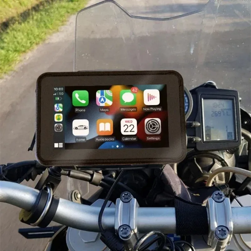 Navegador gps para motocicleta e gravador de vídeo dvr com duas câmeras karadar mt5004 à prova d'água 5 polegadas motocicleta carplay gps