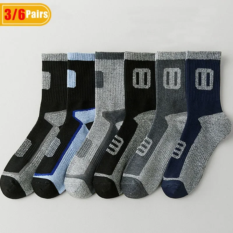 

3/6 Pairs Men's Compression Sport Socks Short Cotton Sweat-Absorbing Anti-Bacterial Basketball Hiking Cycling Outdoor Activities