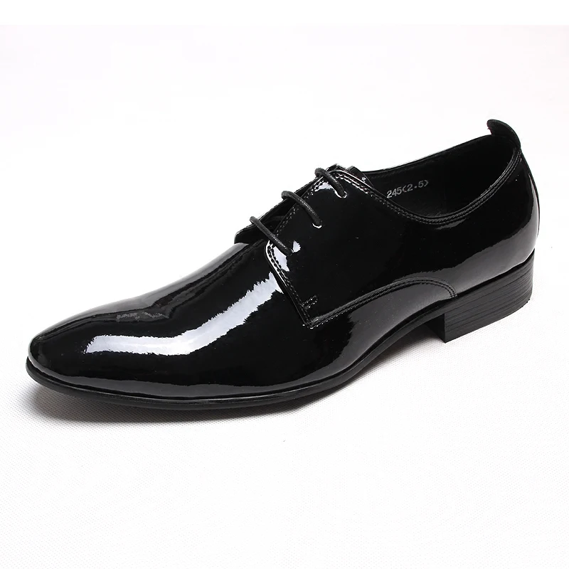 HKDQ Burgundy Black Genuine Leather oxford Dress Shoes Patent Leather Lace Up Suit Shoes Footwear Wedding Formal Men‘s Shoes