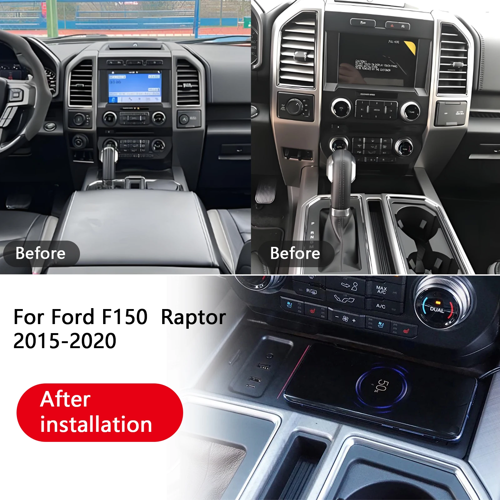 The Latest For Ford Raptor F150 2015-2020 Car center console phone charger fast wireless charger charging plate charging holder